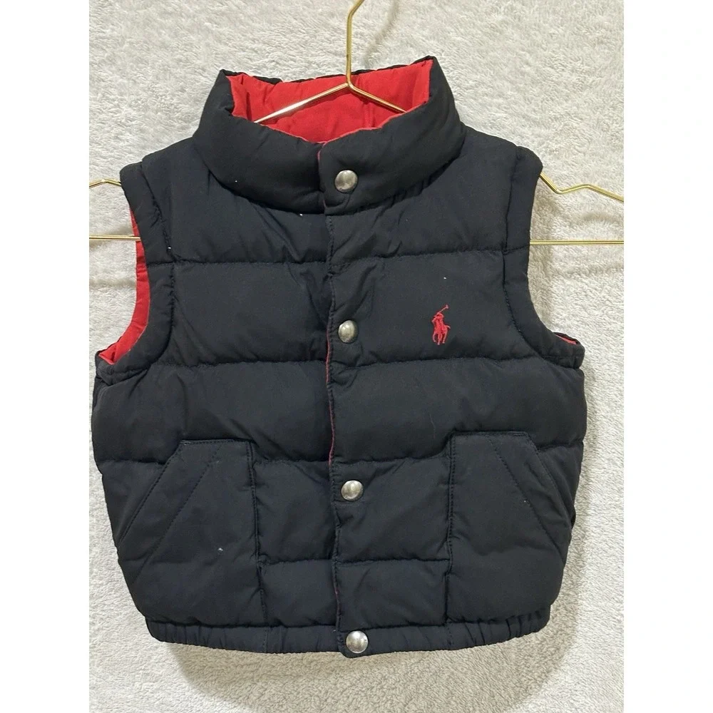 Polo Ralph Lauren Toddler Black Red‎ Puffer Vest Reversible Down Fill Size 2T